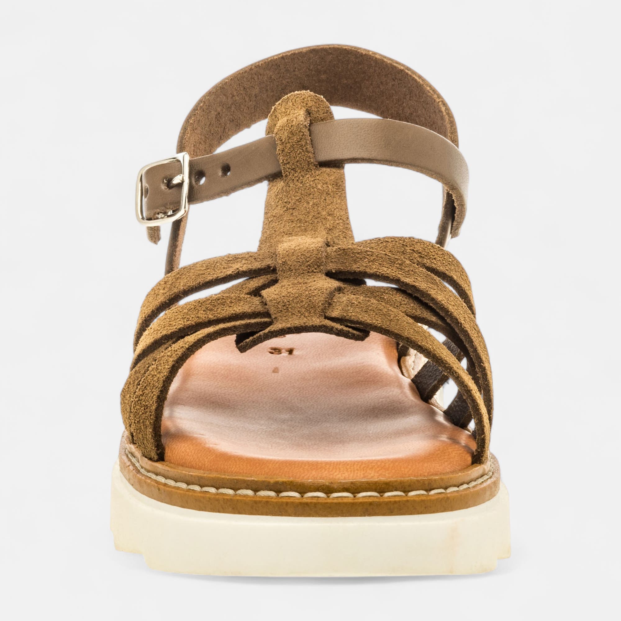 Nu-pieds Fille en cuir kaki