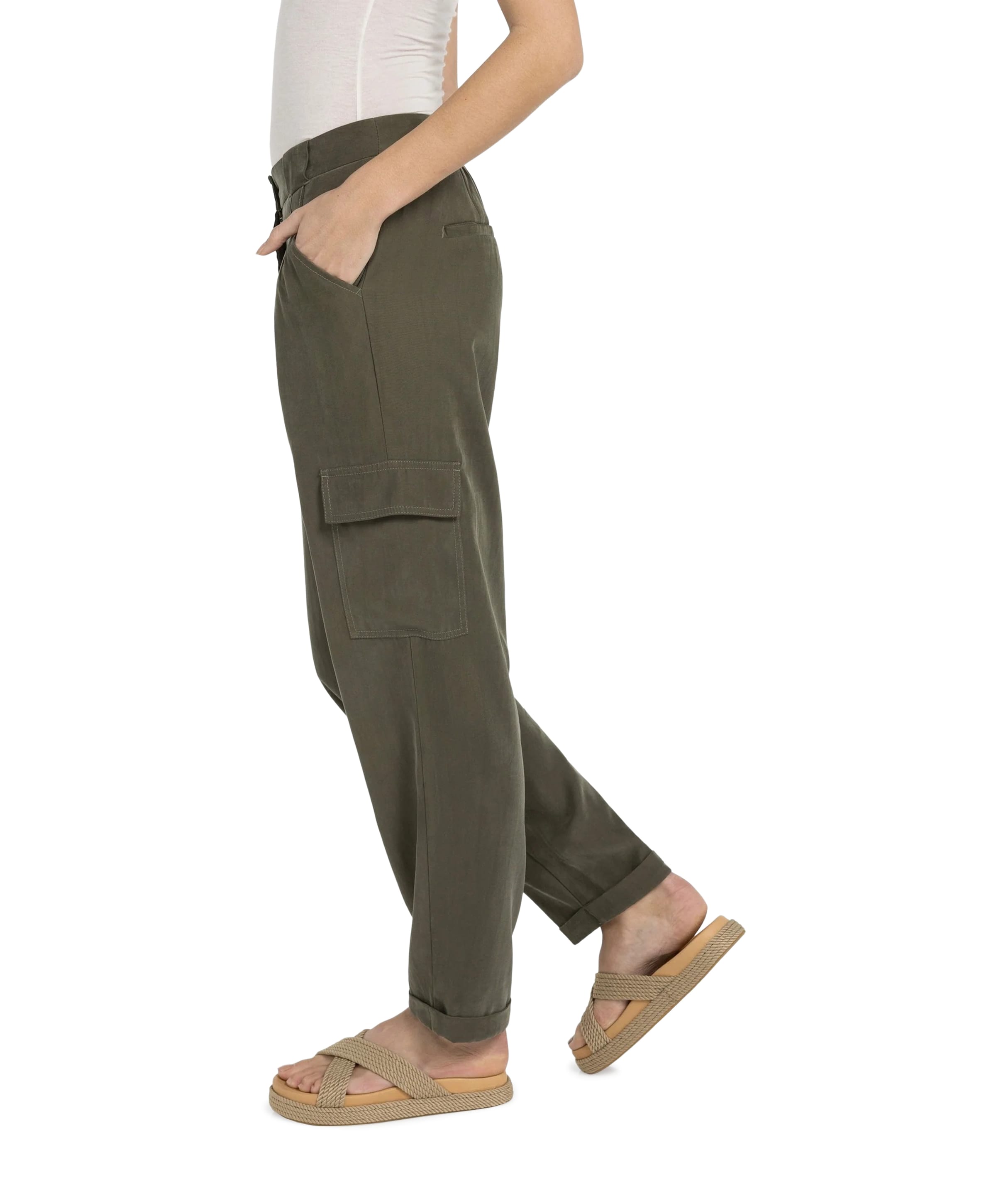 YAYA Woven staight leg cargo dames broek groen