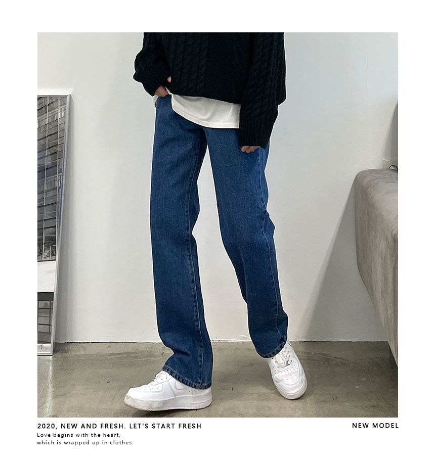 Okwano - Mid Rise Washed Straight Leg Jeans