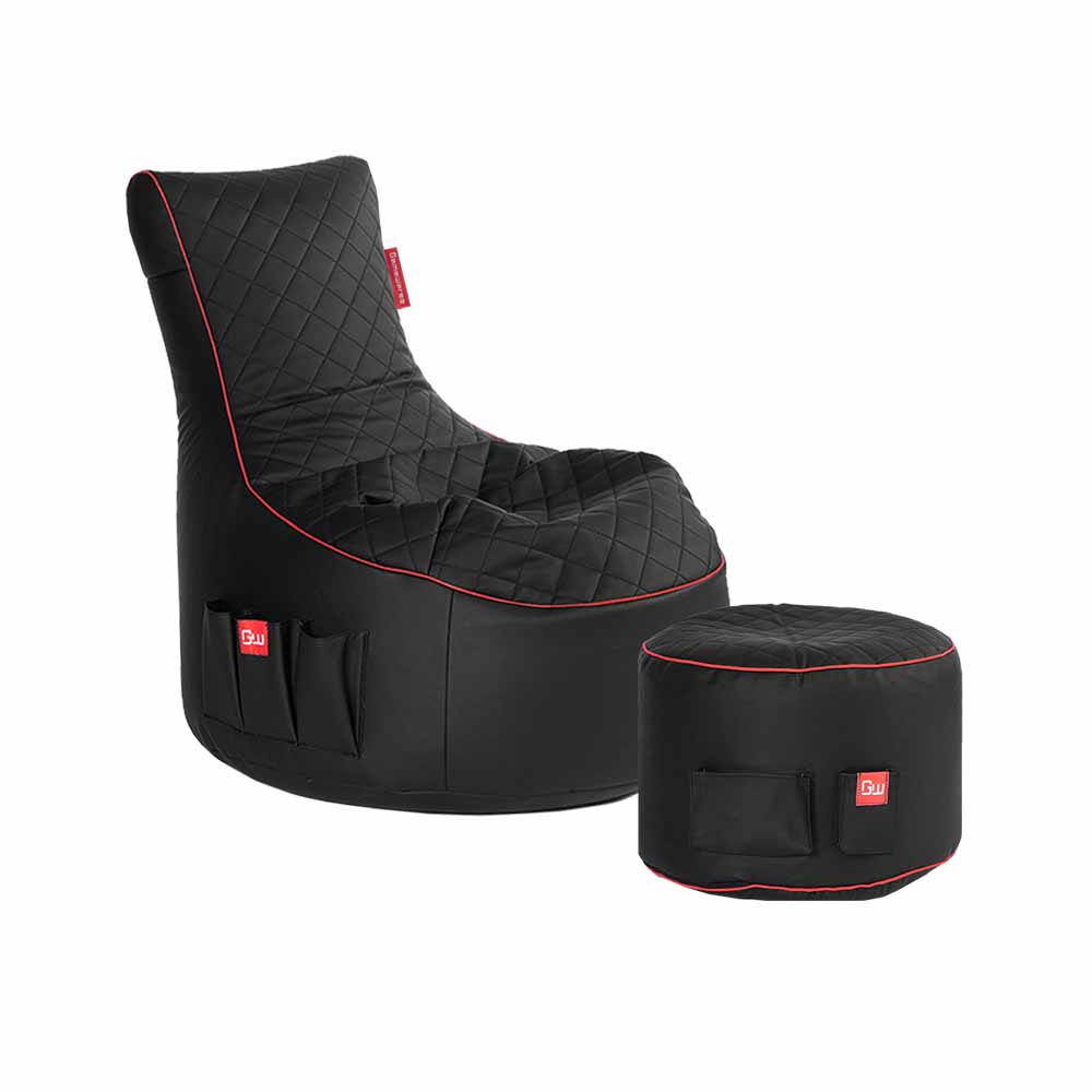 Gamewarez Gaming Sitzsack Classic - Kunstleder Granite Hurricane (Grau/Weiß)