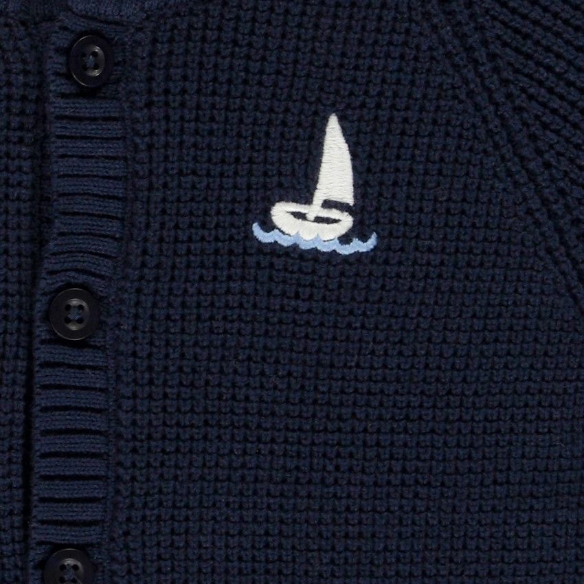 Gilet en tricot broderie voilier pour bébé garçon - Bleu marine
