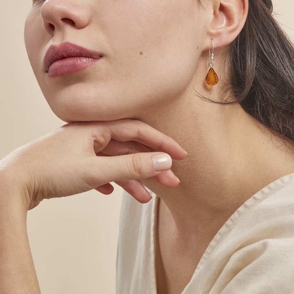 Boucles D'oreilles Pendantes Argent Blanc Mareme Ambre