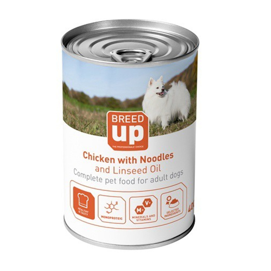 Ração enlatada Breed Up Adult Chicken with Noodles para cães