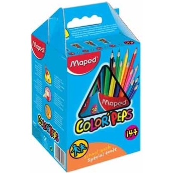 Crayon couleur maped color pep's triangulaire mine tendre résistante sans écharde coloris lumineux coffret école 144u
