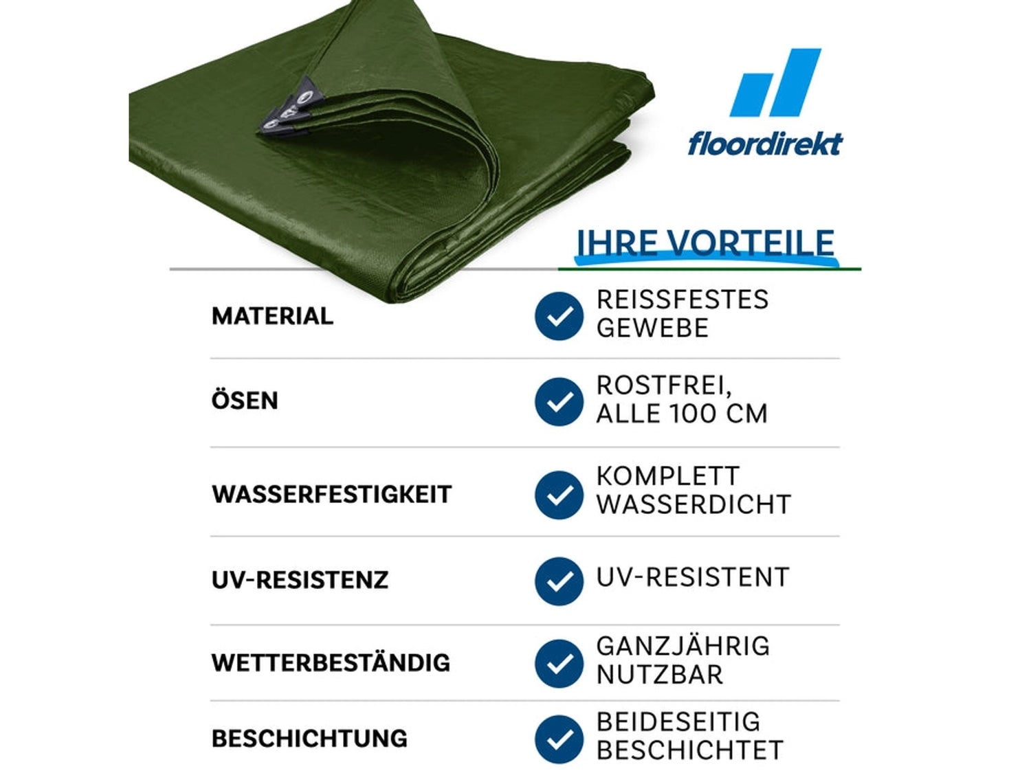 Waterdicht zeildoek met ogen, beschermhoes, 80 g/m², 3 x 4 m, groen