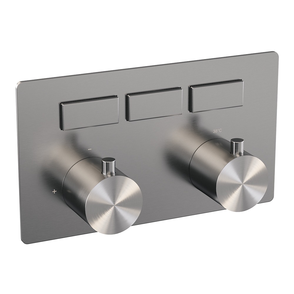 Brauer Brushed Edition 3-weg inbouwthermostaat met drukknoppen RVS geborsteld PVD