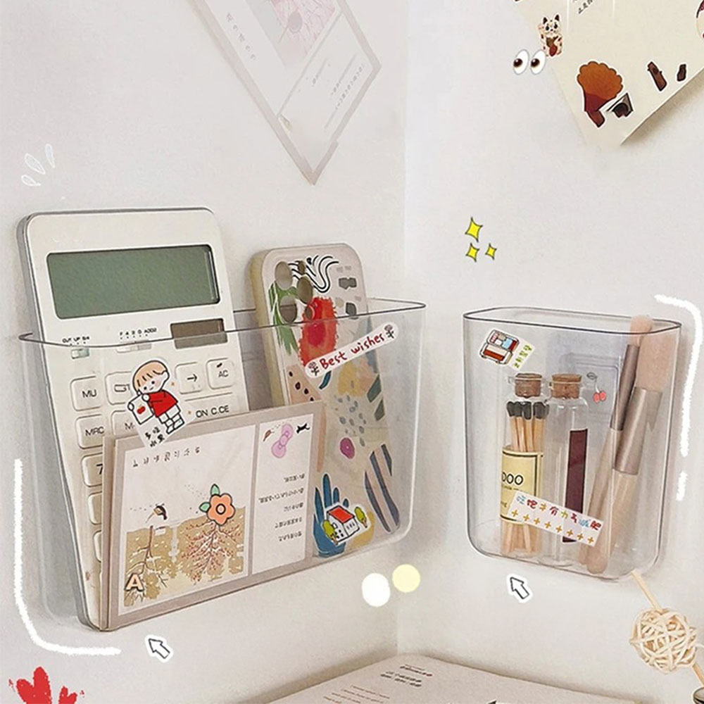 (22x12cm) Büro Wand Organizer Selbstklebender Stifte Köcher Aufbewahrungs Box - Transparent