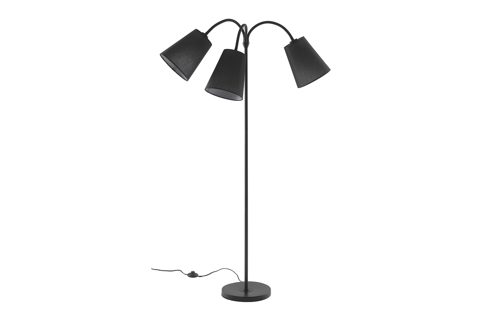 København gulvlampe Sort, med 3 sorte skjermer.