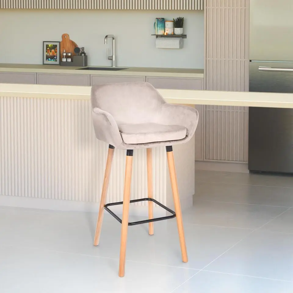 CLP Set van 2 Barkruk Grant natura Frame - Fluweel - creme