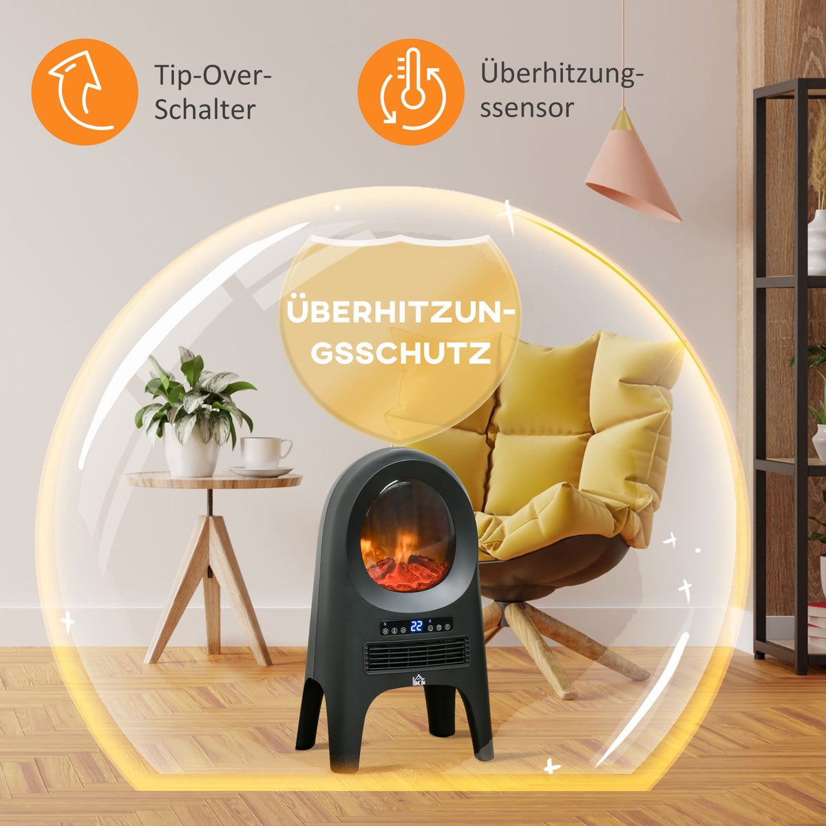HOMCOM ventilatorkachel, 33,7 x 25,5 x 60,4 cm, ABS, zwart