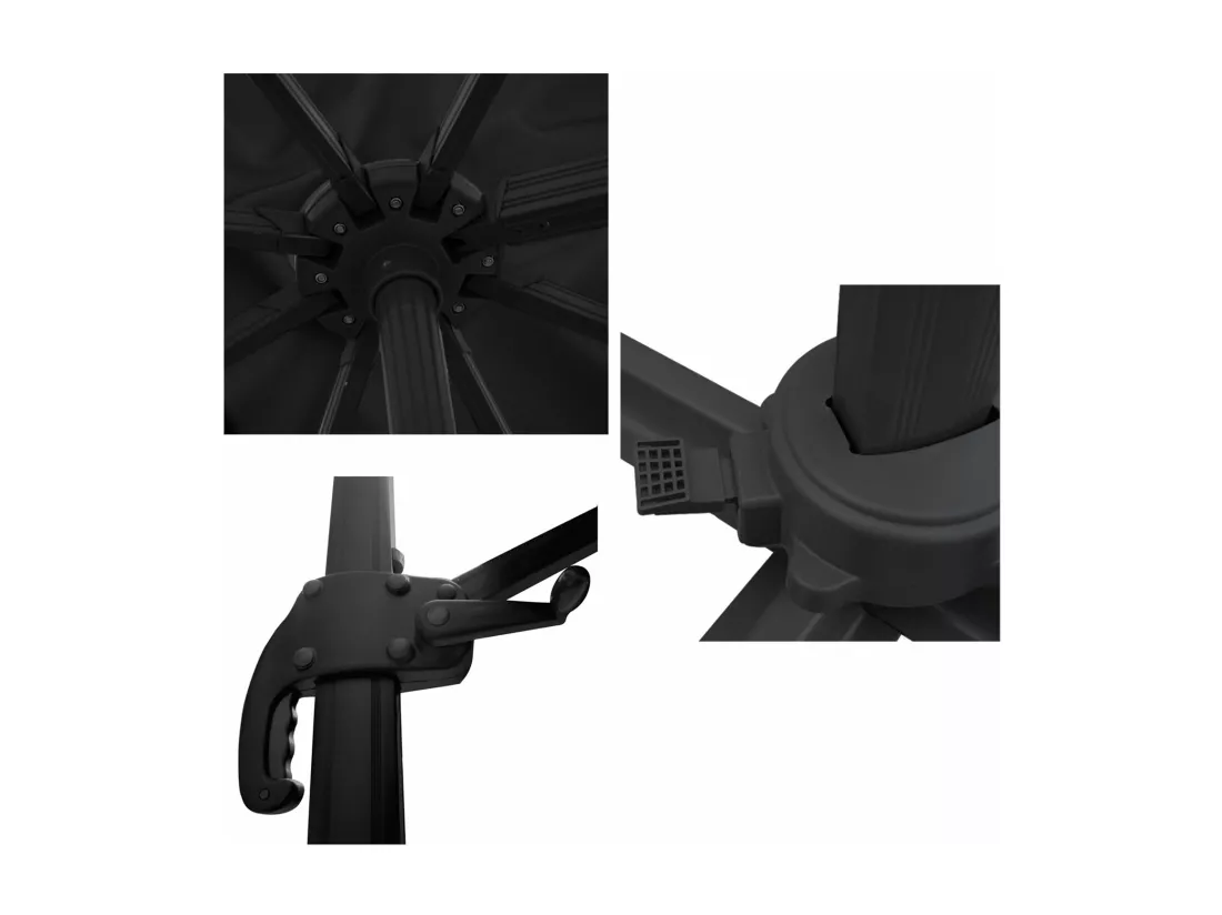 Parasol déporté MOLOKAI carré 3x3m noir + housse - HAPPY GARDEN