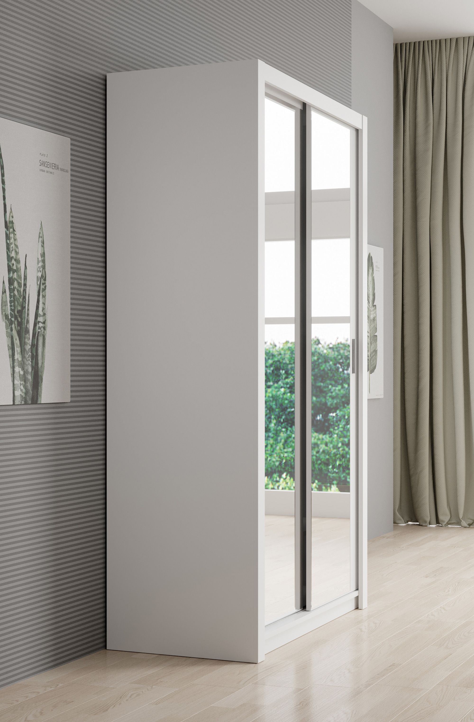 Blake - Kledingkast met spiegel - Wit - 120x62x215 cm