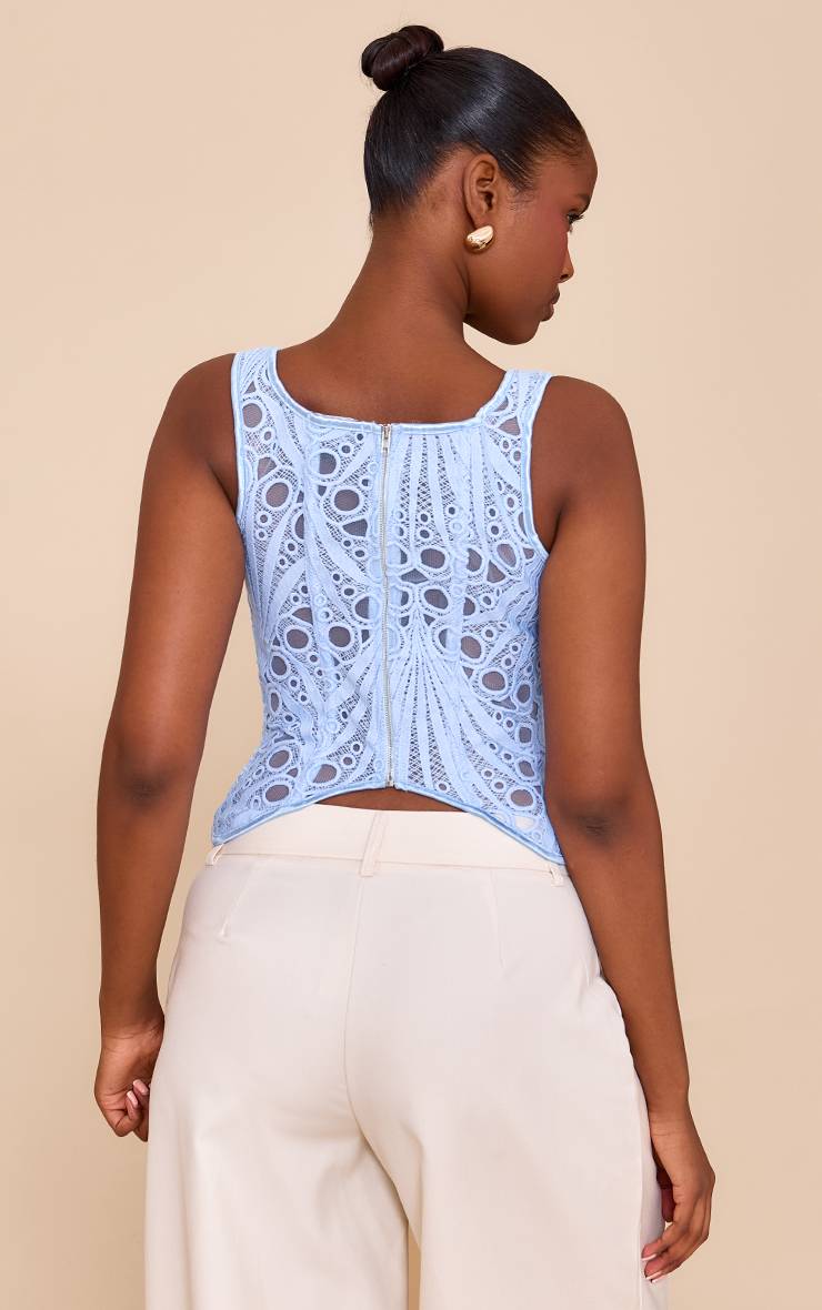 Bleu Ciel Corset À Encolure Carrée En Voile Texturé À Motifs Floraux