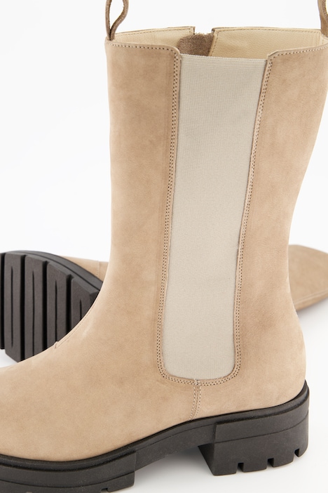Leder-Stiefeletten, Elastikeinsatz, Profilsohle, Weite H