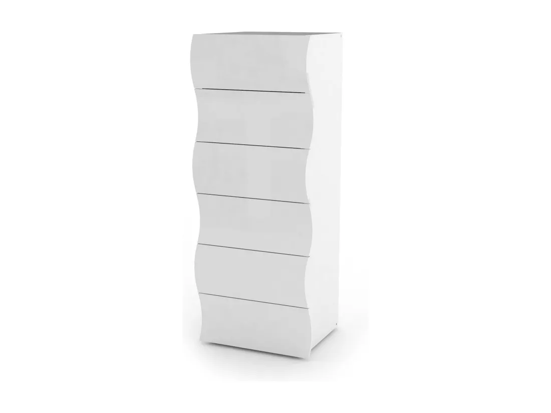 Commode Dhaa, Commode 6 tiroirs, Commode de chambre, 100% Made in Italy, 50x40h122 cm, Blanc brillant