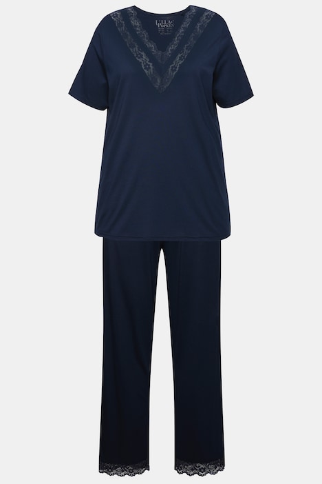Pyjama, Spitze, V-Ausschnitt, Halbarm, Taschen