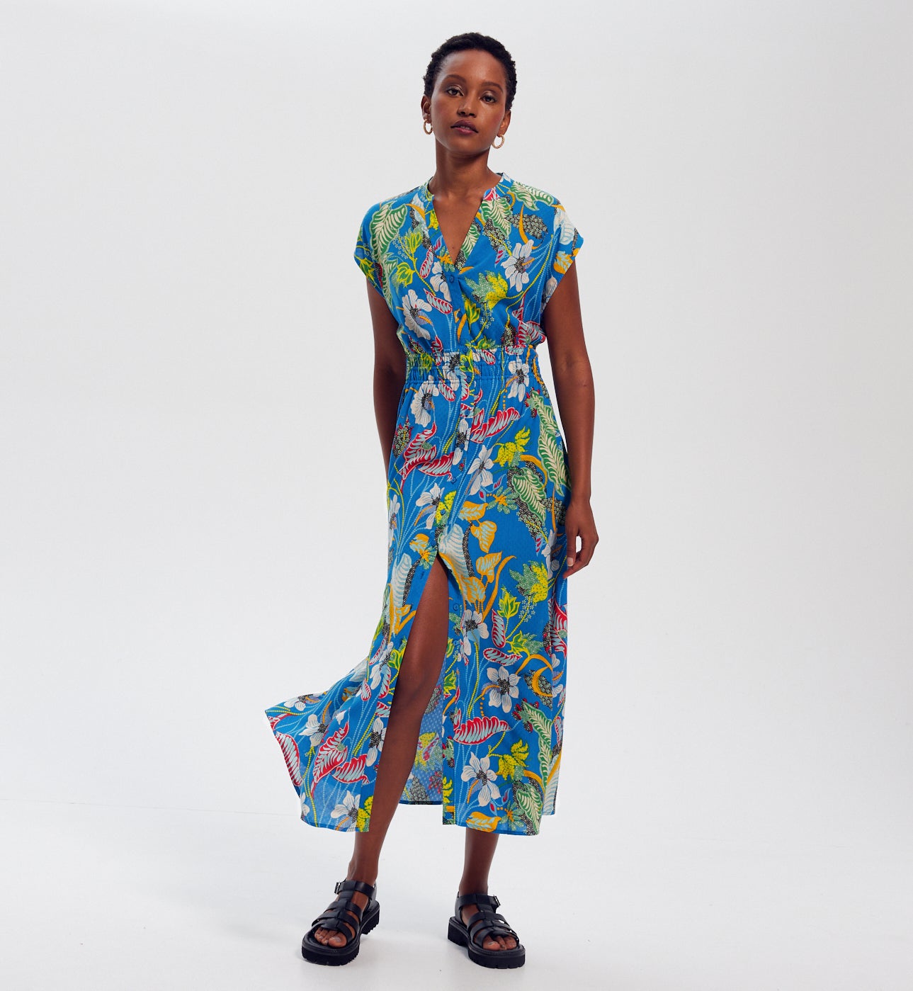 Robe longue imprimée Femme - Imprimé bleu