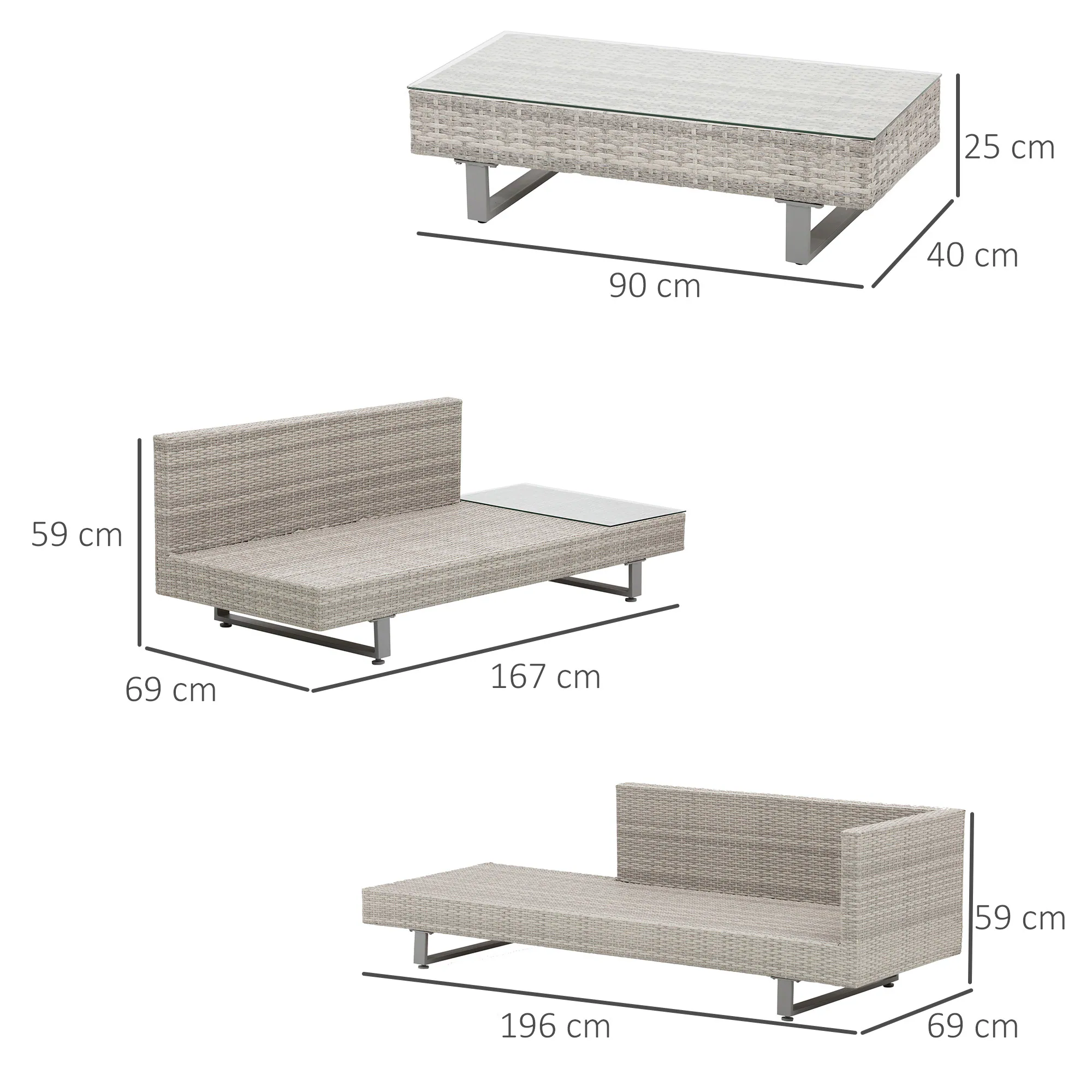 Outsunny Rattansofa Set mit Tisch grau