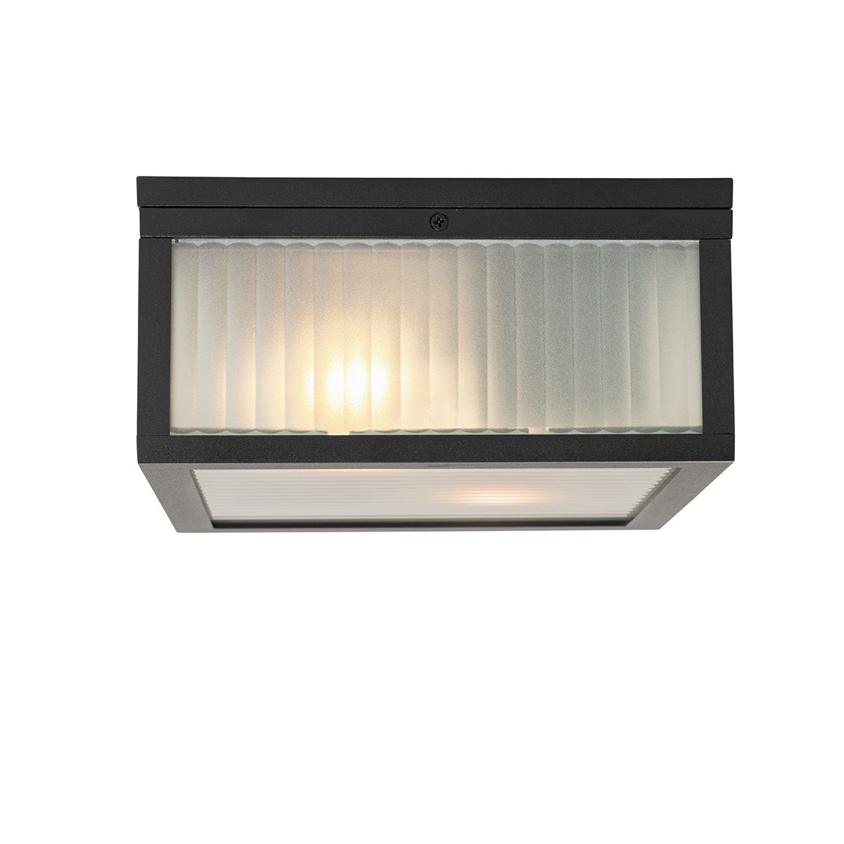 Buiten plafondlamp zwart met ribbel glas 2-lichts IP44 - Charlois