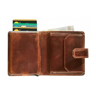 Maverick The Original - Portefeuille - compact RFID - cuir de vachette pleine fleur tanné végétal - brun