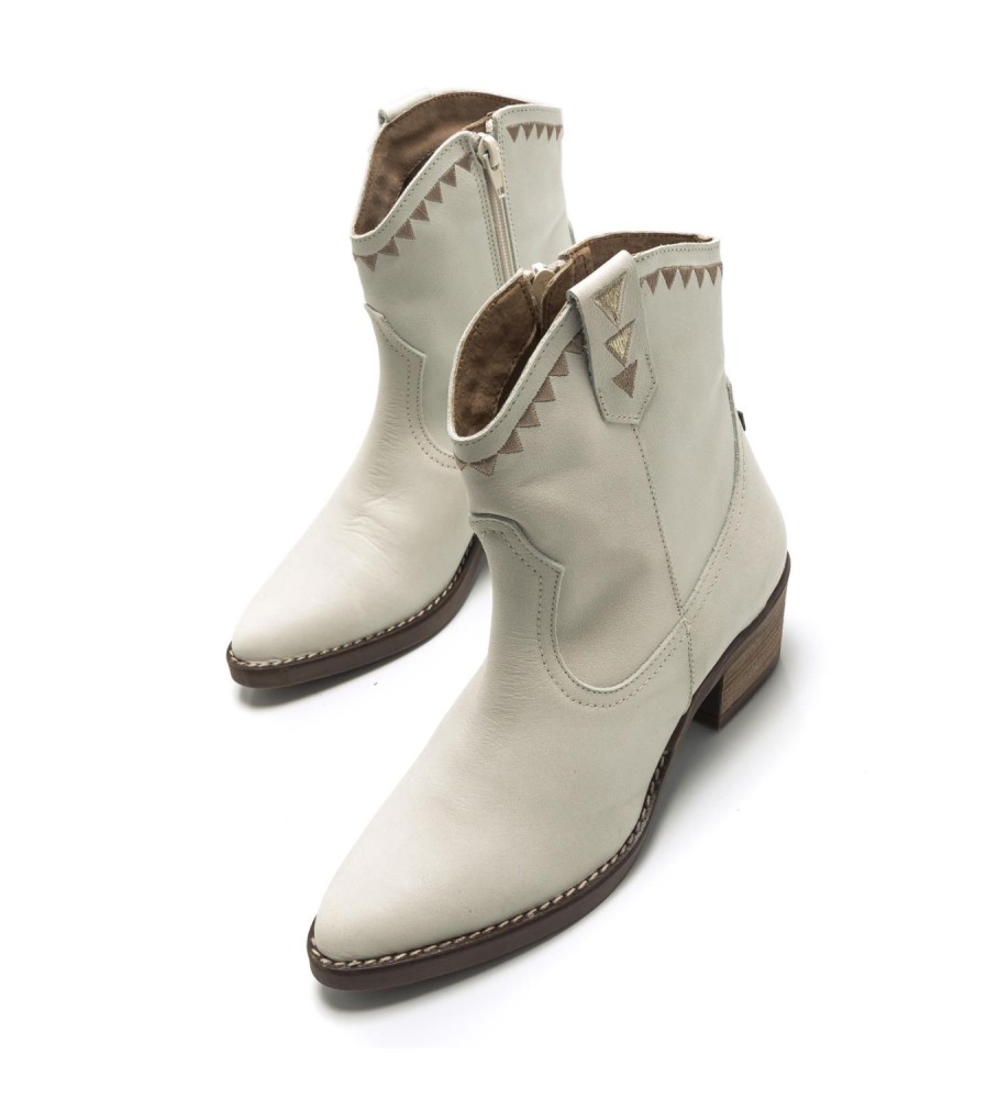 Botas de cano curto Mustang Teo em couro branco - Salto de 5 cm -