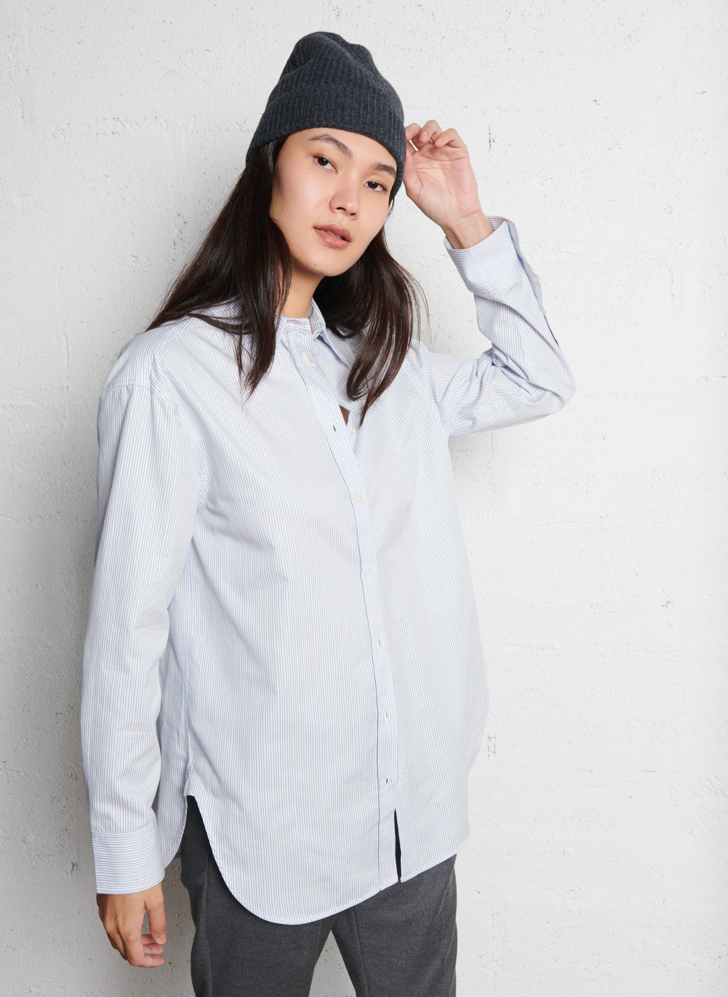 MESCAL - Chemise droite rayée en coton| Blanc