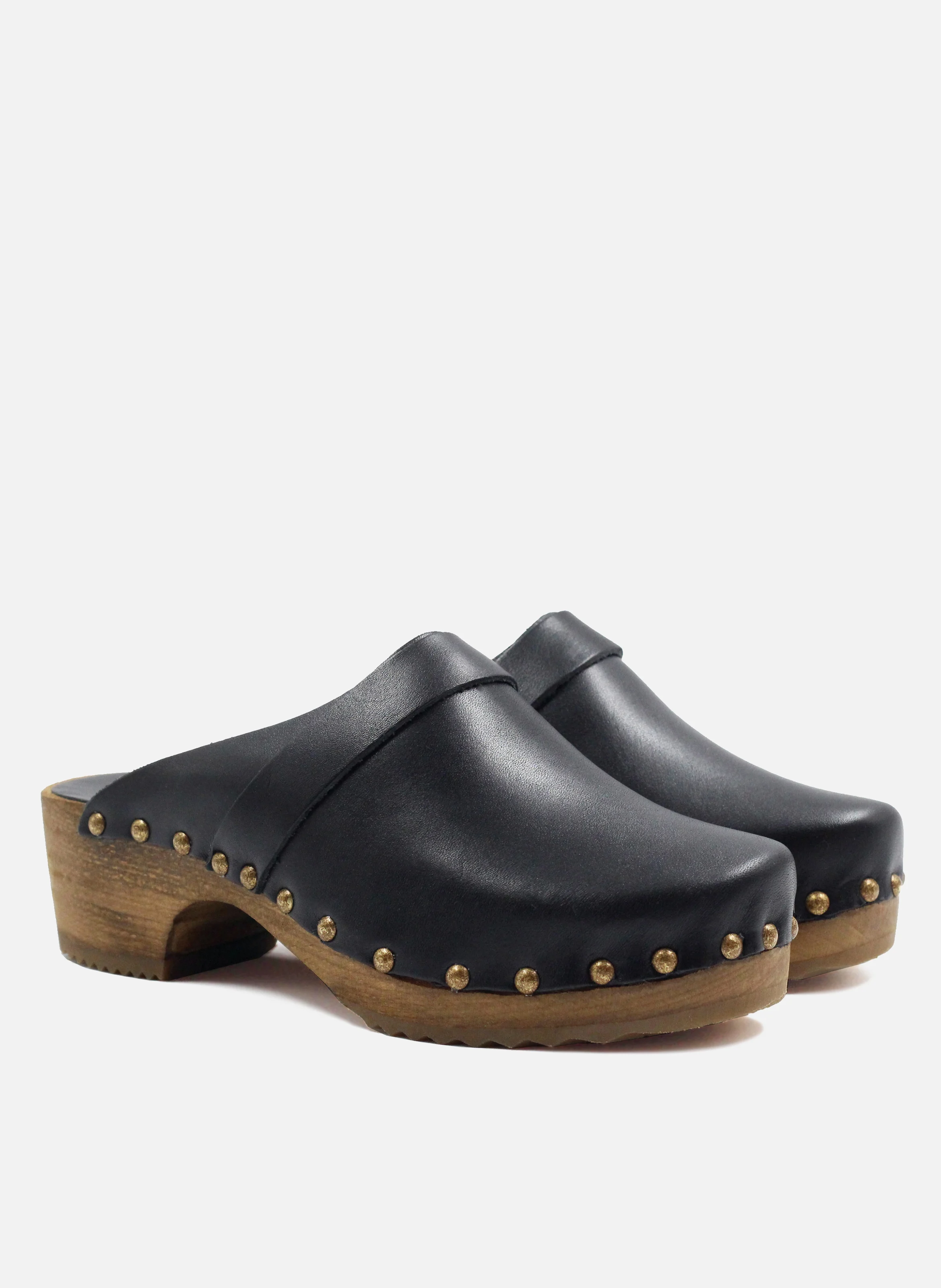 Sabots bois cuir lisse | Noir