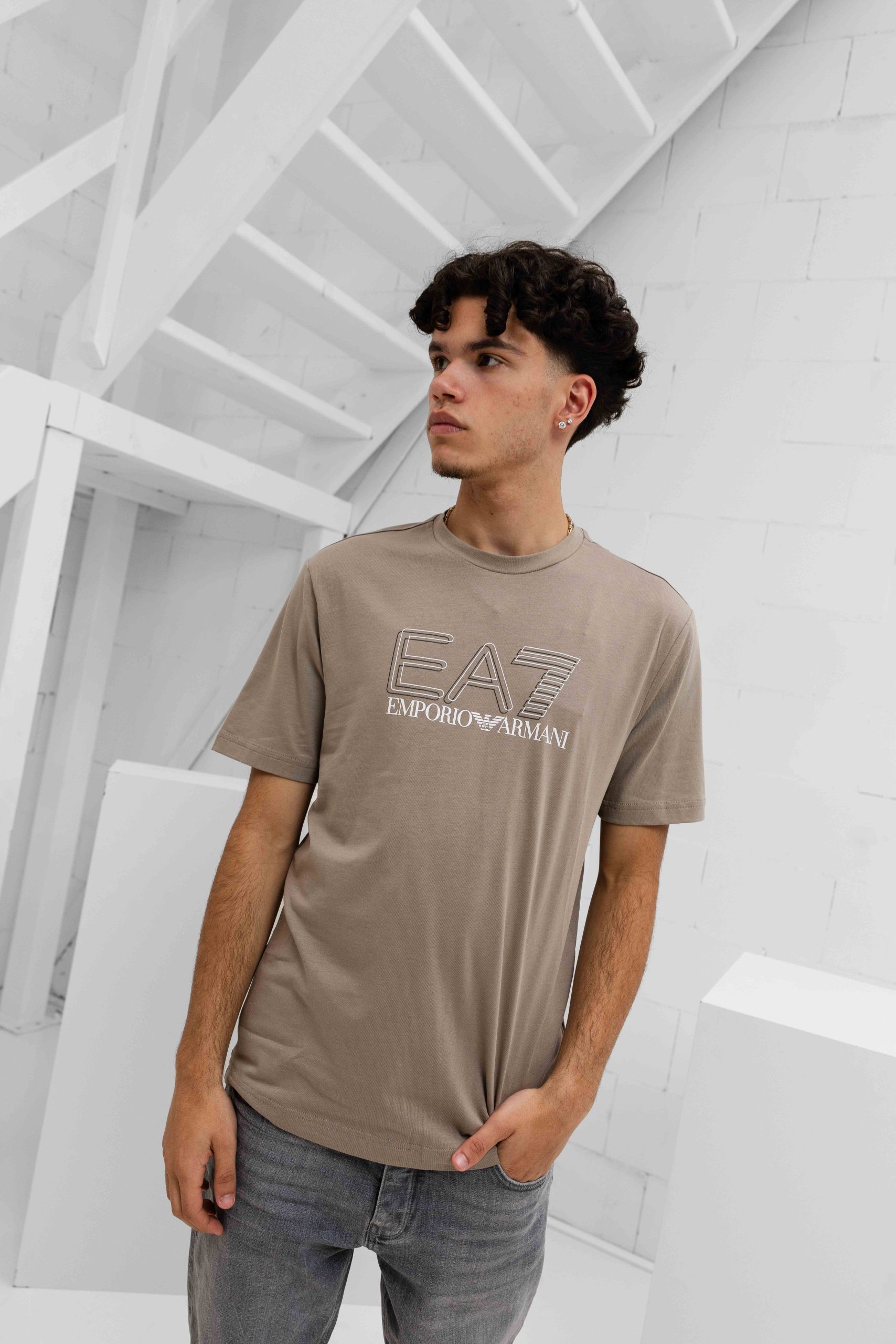 EA7 Emporio Armani 7M001308 T-Shirt Heren Lichtbruin