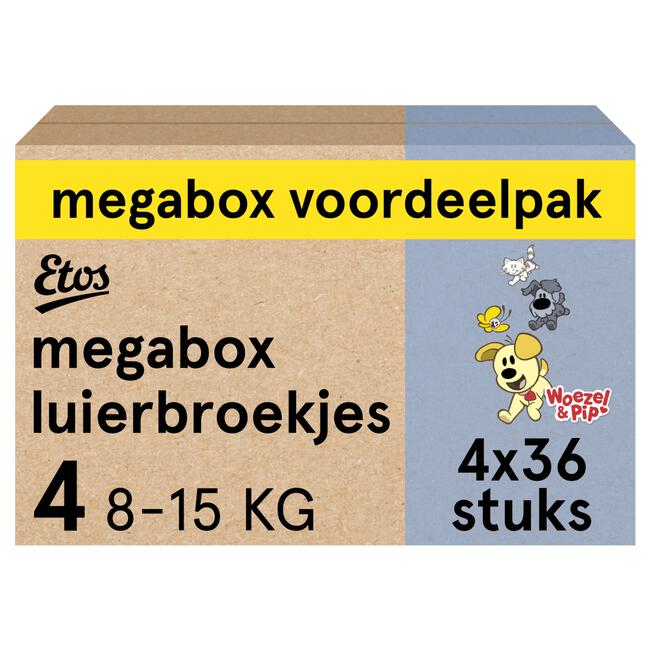 Etos Woezel & Pip Luierbroekjes Maxi Maat 4 8-15 kg Megabox 4x36 stuks
