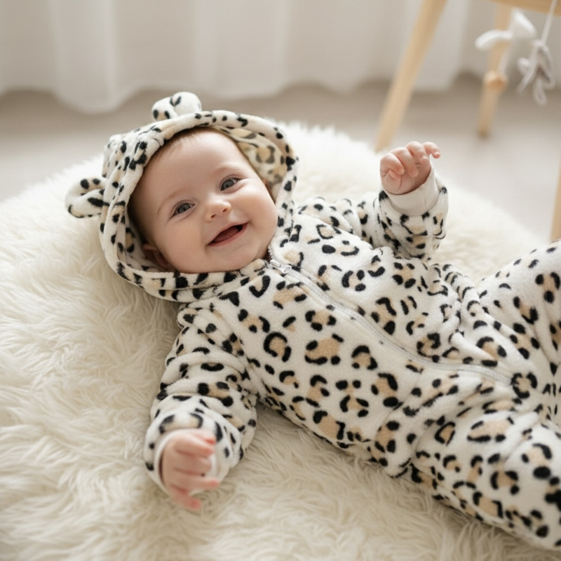 Baby Teddy Onesie – Leopard wit