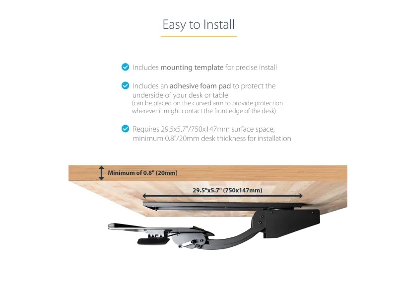 StarTech.com Under Desk Keyboard Tray, Full Motion & Height Adjustable Keyboard and Mouse Tray, 10