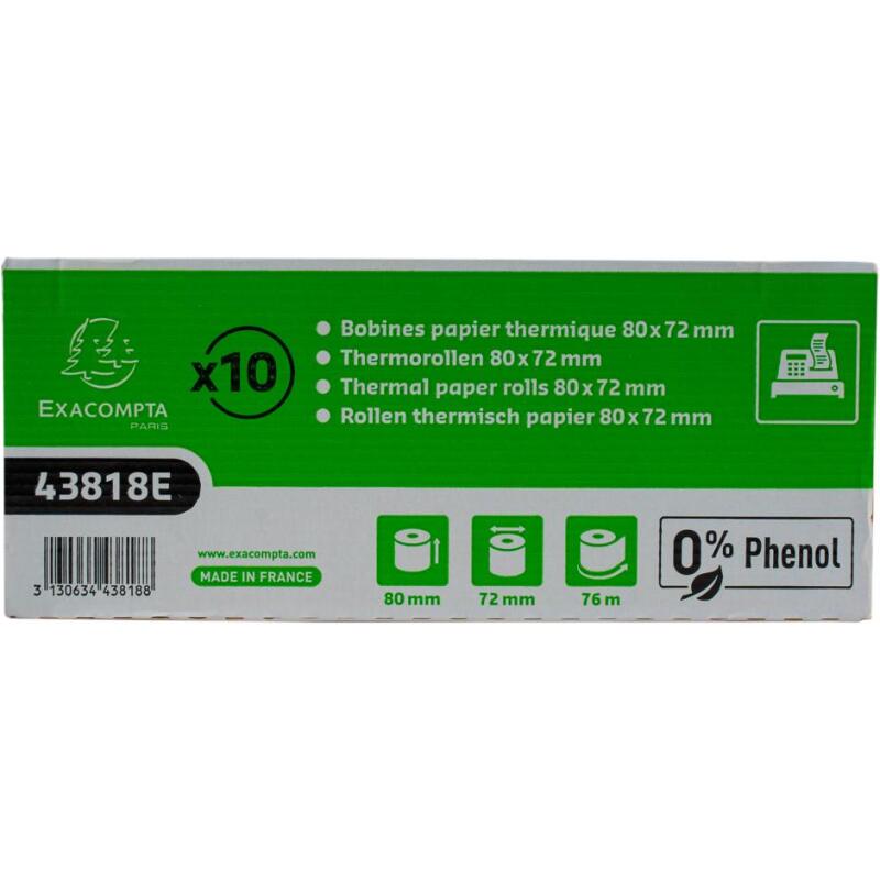 Bobines Caisses, Terminaux bancaires Exacompta 43818E - l 80 mm x L 76 m, Ø 72 mm - 1 pli(s) - paquet de 10
