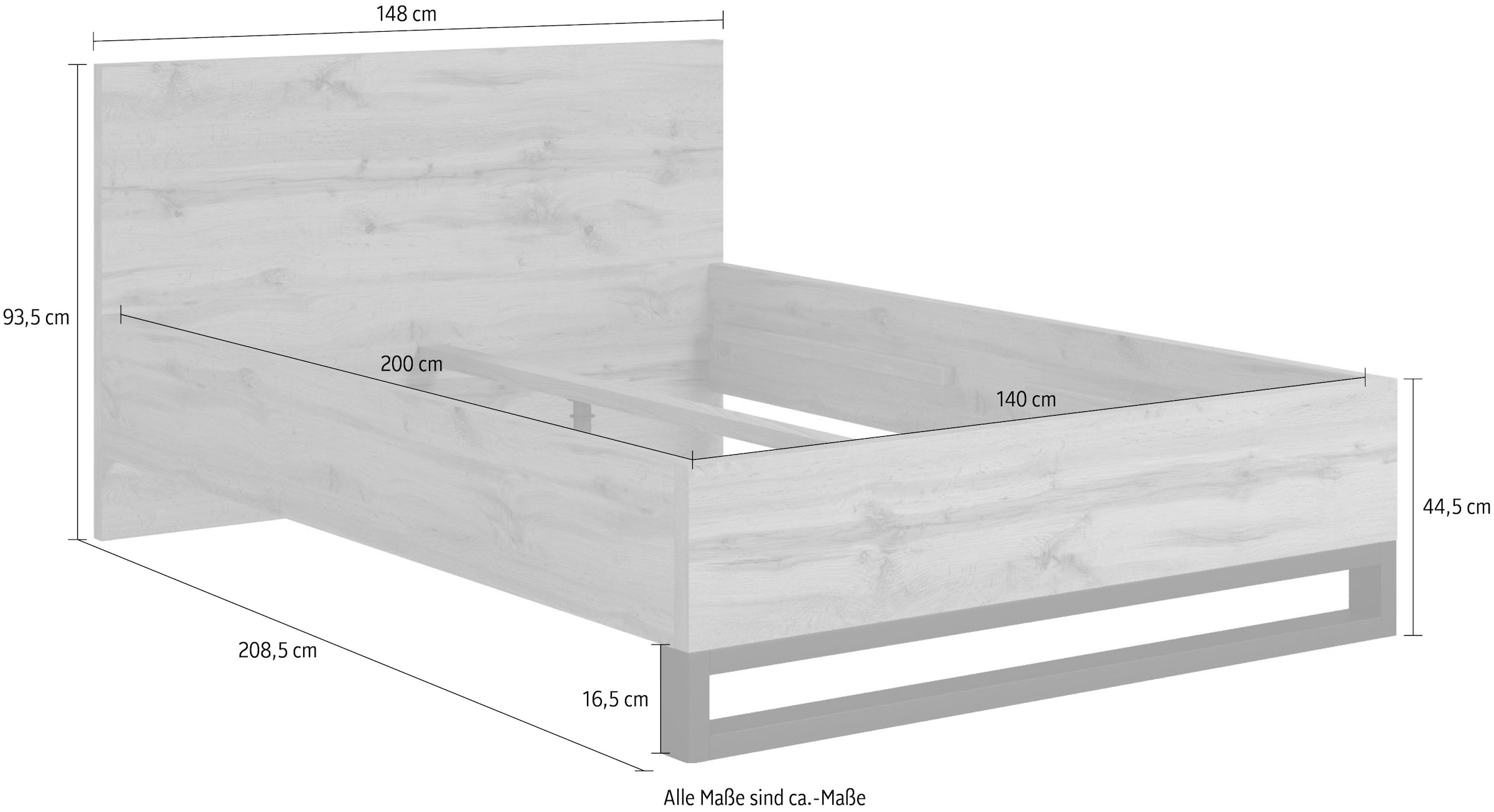 Home affaire Bettgestell »Bronne, Made in Europe, industrial Style, moder und zeitlos« In den Breiten 140cm, 160cm und 180cm,  mit Kufen in Metalloptik, FSC-zertifiziert, wahlweise in 3 Breiten