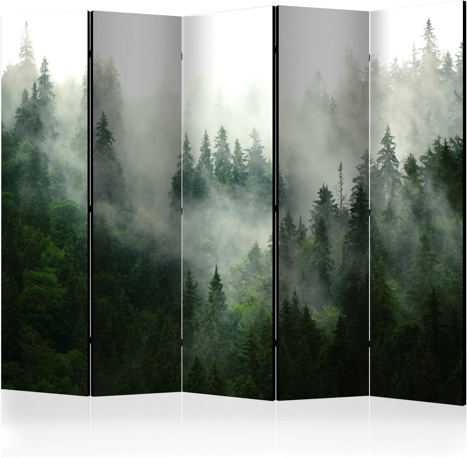 decomonkey Paravent Raumteiler Innen Landschaft 225x172 cm 5 Teilig Einseitig Room Divider Wall Raumteiler Stehend Trennwand Sichtschutz Spanische Wand Sichtschutzwand Wohnzimmer Holz Wald Baum
