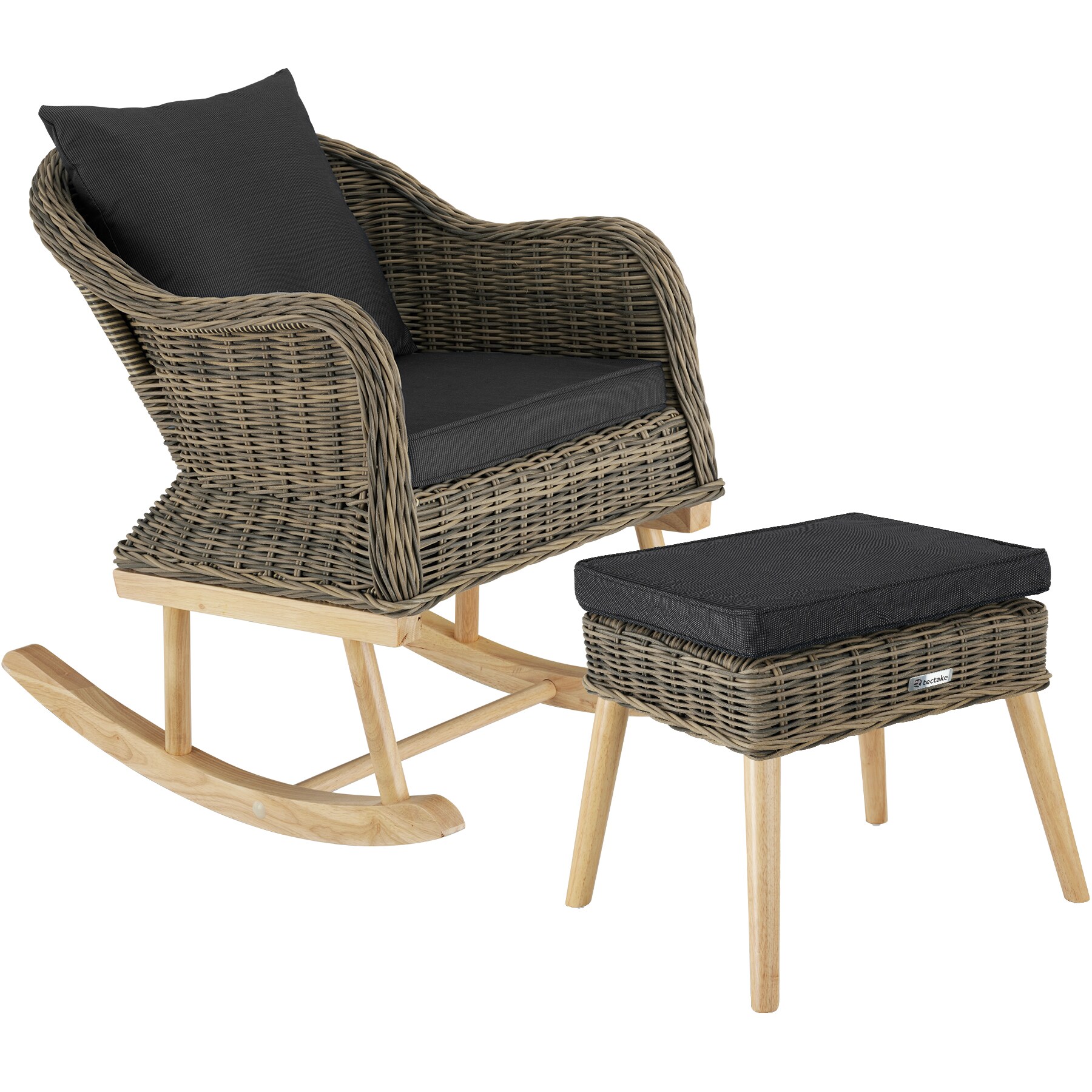 tectake® Rattan-Fußbank, natürlich nachempfundenes Geflecht mit Aluminiumgestell, höhenverstellbare Kunststoffkappen, 54,5 x 44,5 x 46,5 cm