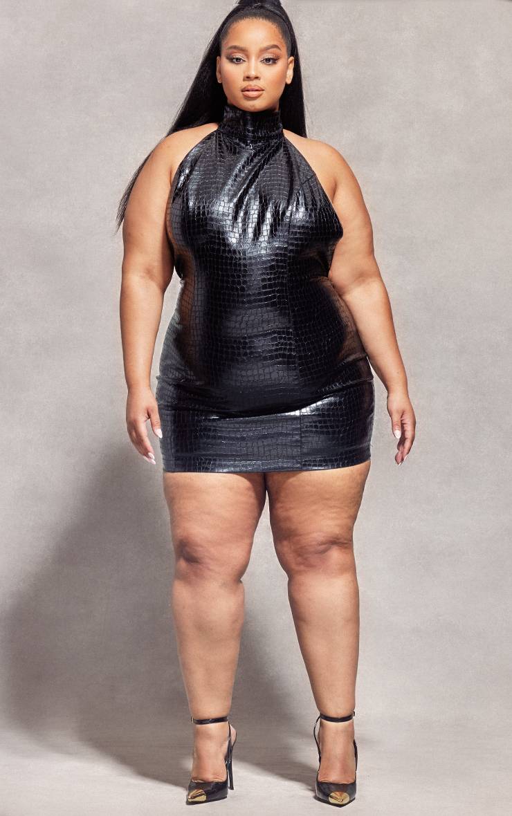 Robe Moulante En Synthétiquecuir Effet Croco Avec Nœud Grande Taille