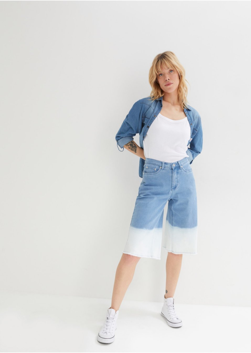 Bermuda en jean extensible dip dye