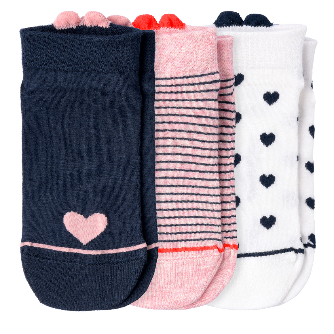 3 Paar Damen Sneaker-Socken mit Viskose rosa / weiss / dunkelblau