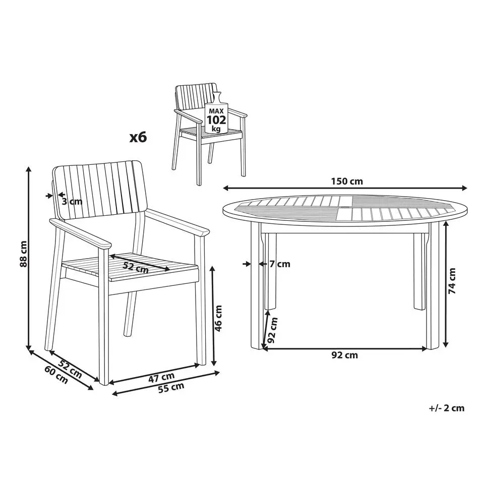 AGELLO/TOLVE - Tuinset voor 6 - Lichthout - Acaciahout