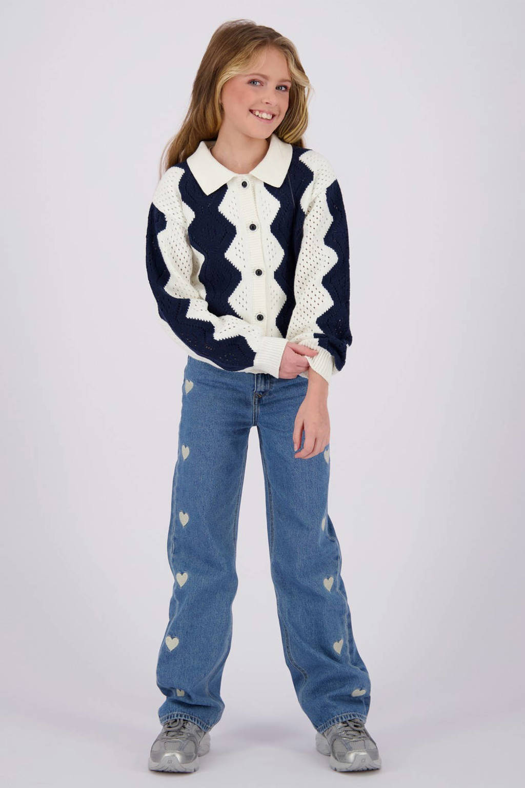 Vingino vest Meralle met all over print offwhite/donkerblauw