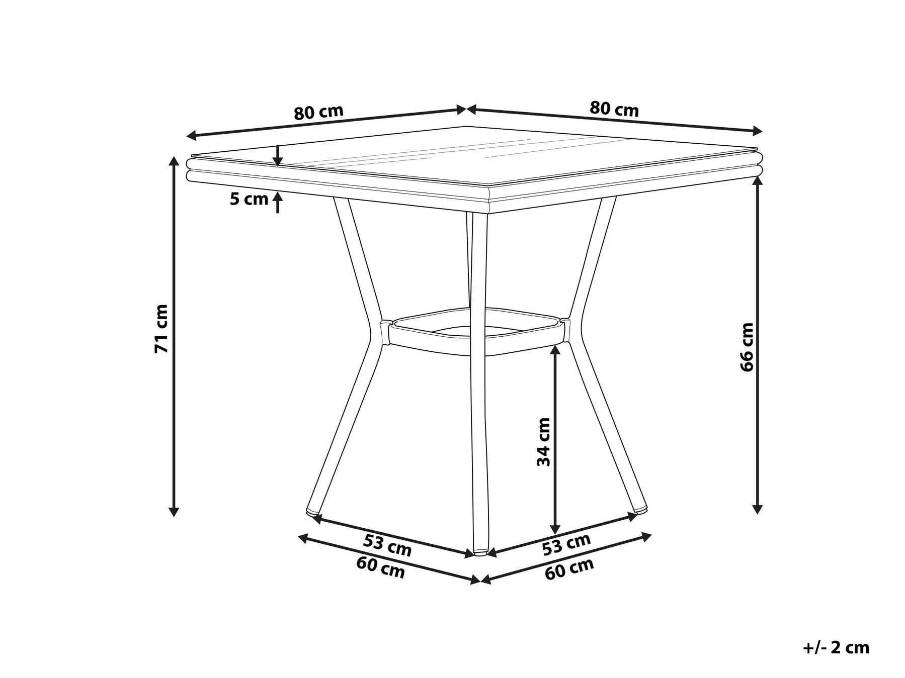 Bistrotafel CASPRI 80 cm 80 cm Glas Zwart/wit