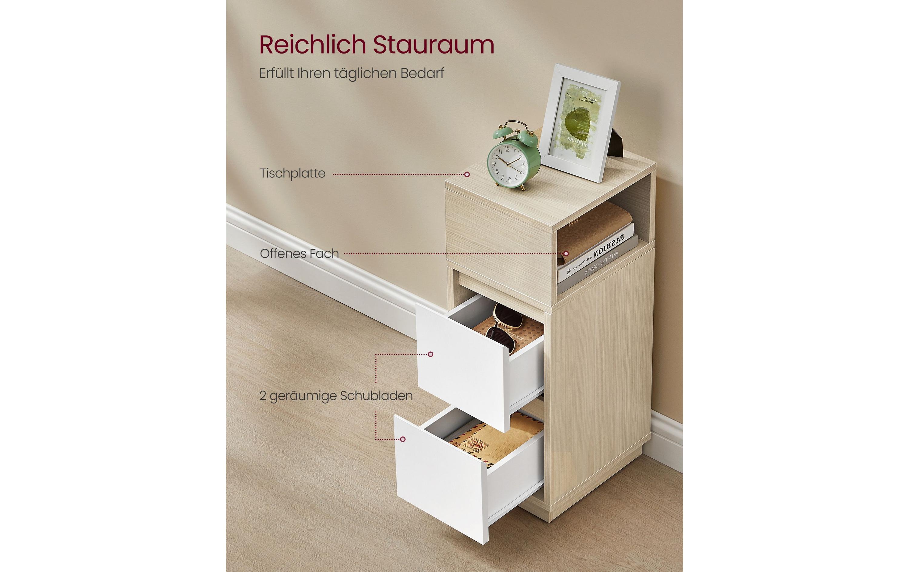 Nachttisch 2er Set 25 x 65 cm, Beige<br>Nachttisch-Set mit je 2 Schubladen