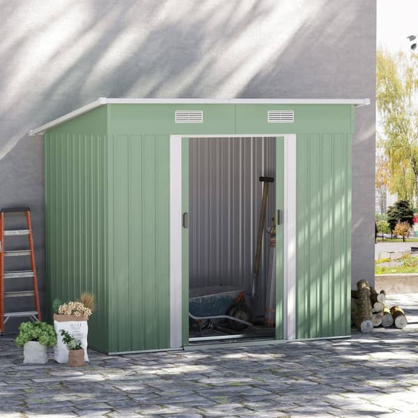 Redskapsbod i metall 2,3 m² 207 x 130 x 182 cm med takvindu gulvramme grønn