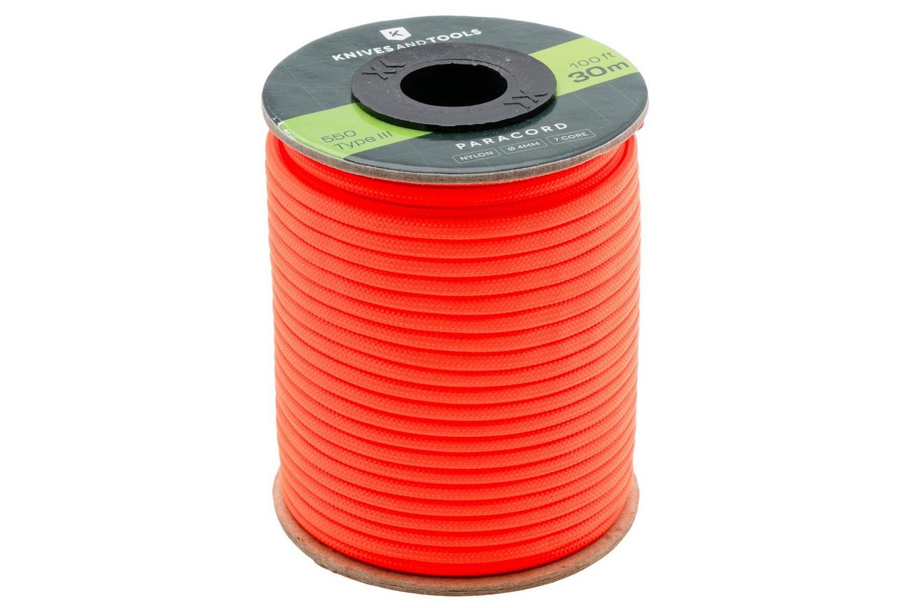 Knivesandtools 550 Paracord Type III, Sofit Orange, 100ft (30 m)