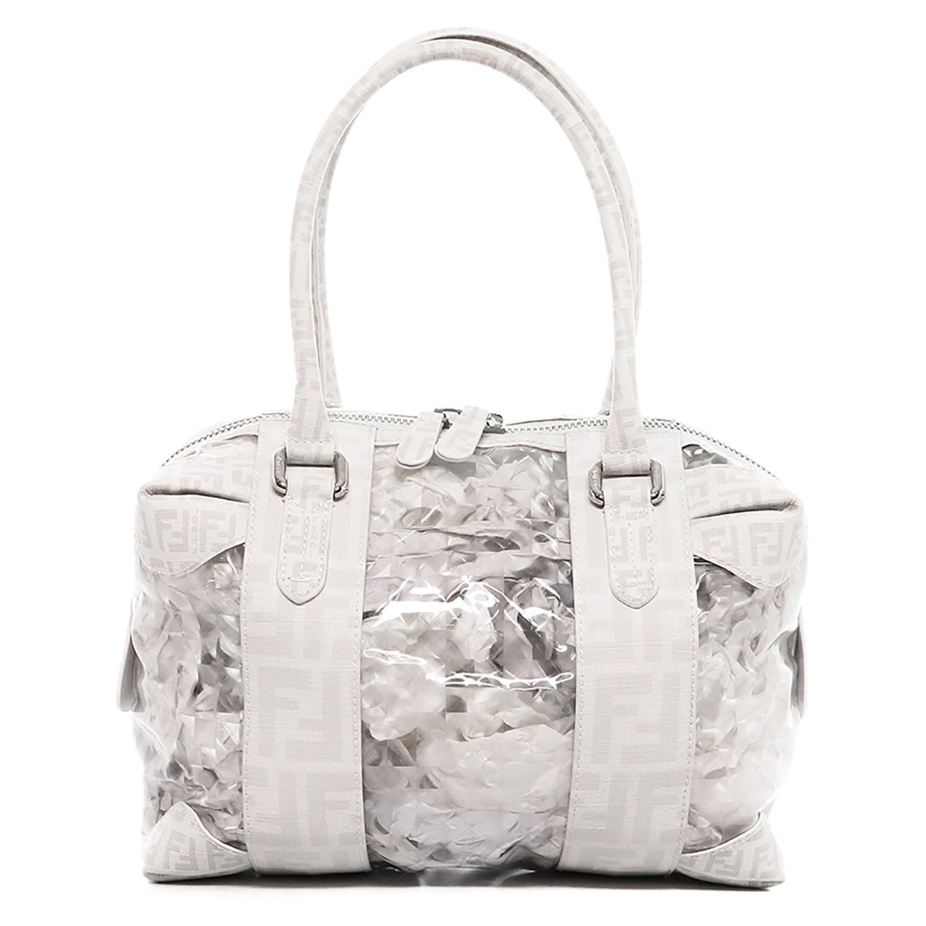Fendi Sac bowling Vintage Transparent & Toile Monogramme blanc - Très bon état - L.25 cm