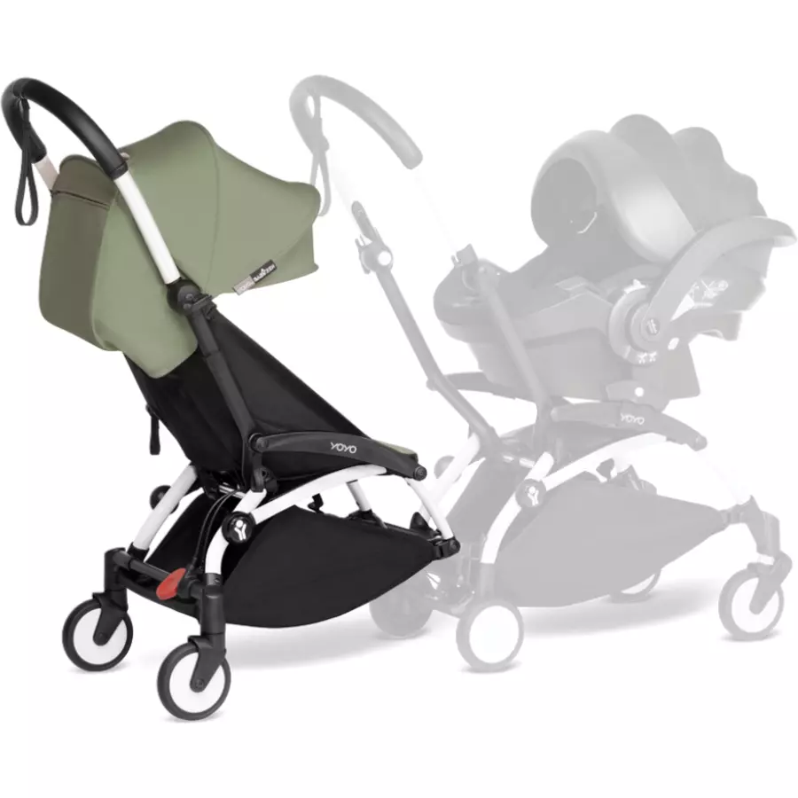BABYZEN Kinderwagen YOYO 6+ connect White mit Textilset Olive