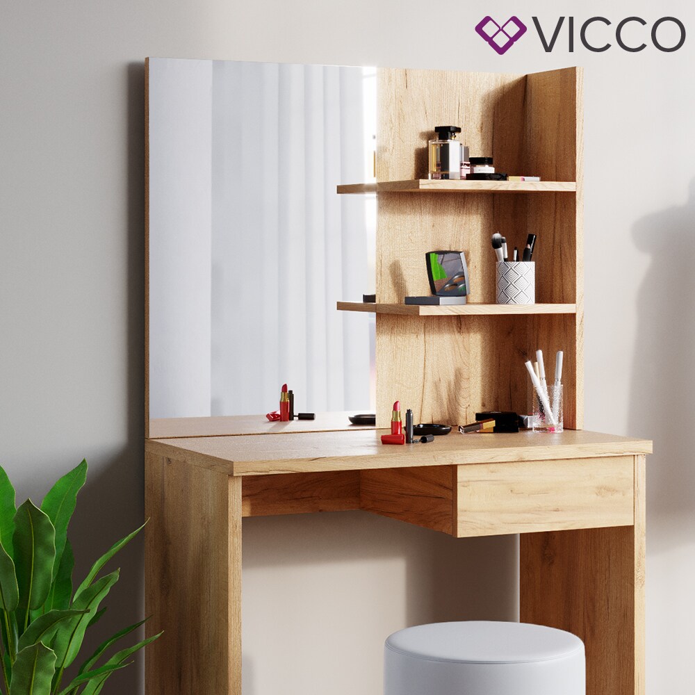 VICCO Schminktisch DEKOS Frisiertisch Frisierkommode Kosmetiktisch Eiche Hocker