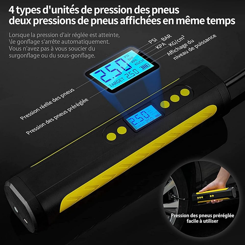 Boyuan Compresseur d'air Portable, gonfleur de Pneu 150 PSI, Batterie Li-ION Rechargeable 2000 mAh, Pompe à air de vélo, manomètre numérique, pour pneus de Voiture/vélo/Moto/Ballon : Auto et Moto