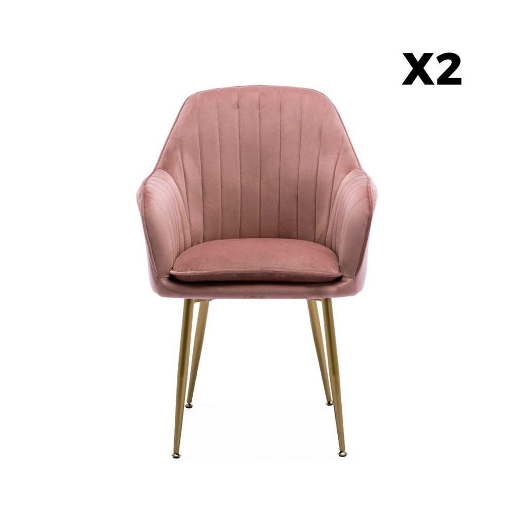 Lot de 2 fauteuils en velours vieux rose et pieds en métal doré. Shella l 58 x p 58 x h 85