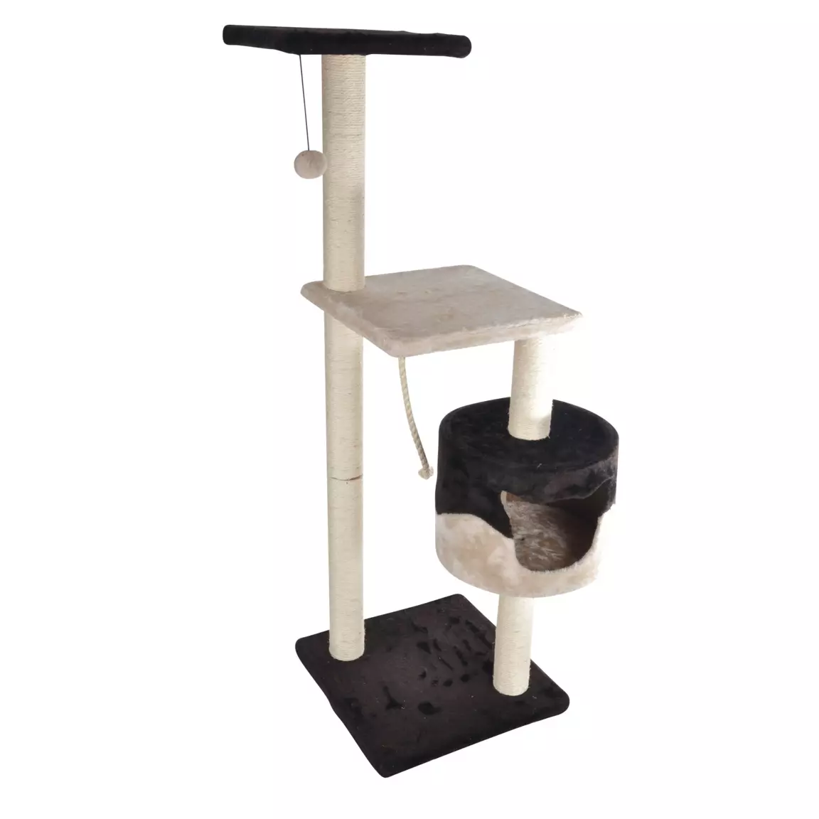 Arbre à chat avec jouet et niche Ecru/Chocolat